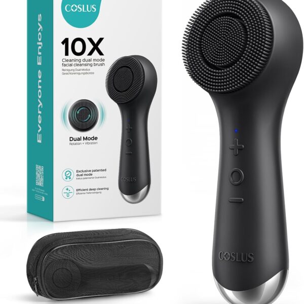 COSLUS FBS03 Face Scrubber Facial Cleansing Brush: 2 in 1 Spin and Vibration Patented, Silicone Electric Exfoliator Scrubber with Automatic Foaming, Waterproof Face Cleanser Brush for Men and Women
