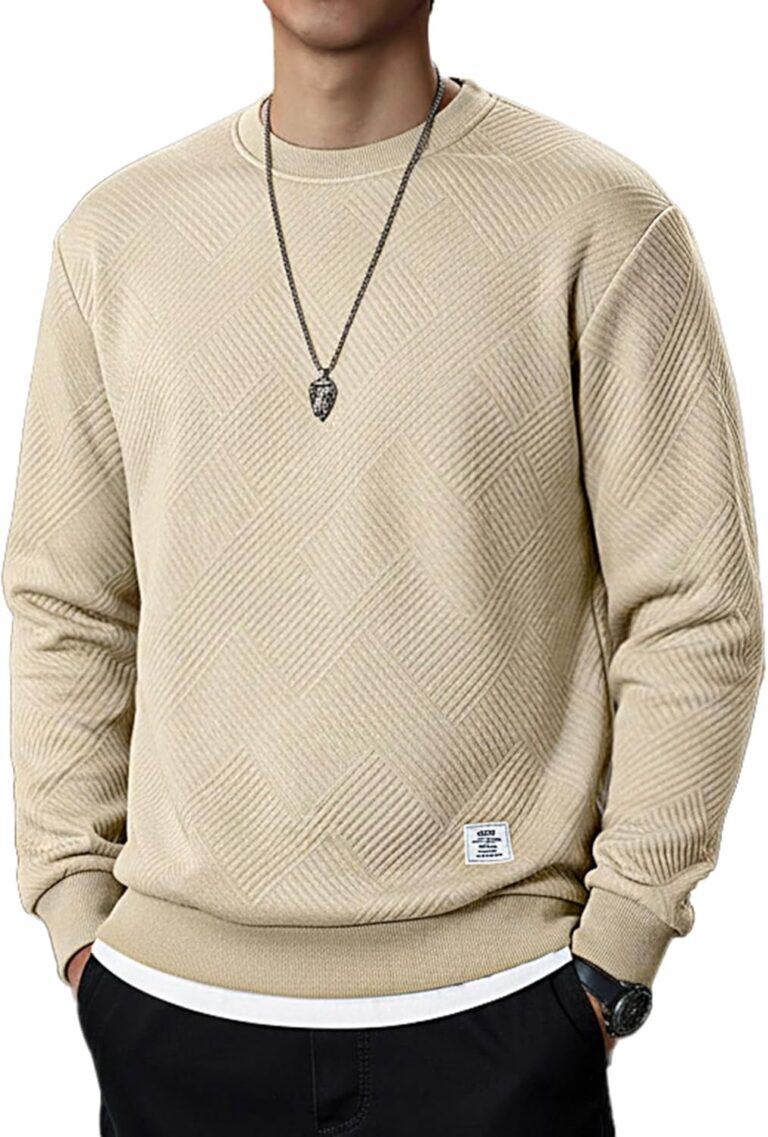 Men's Fleece Winter Fall Crewneck Pullover Casual Sweatshirts Warm Geometric Texture Long Sleeve Sweater