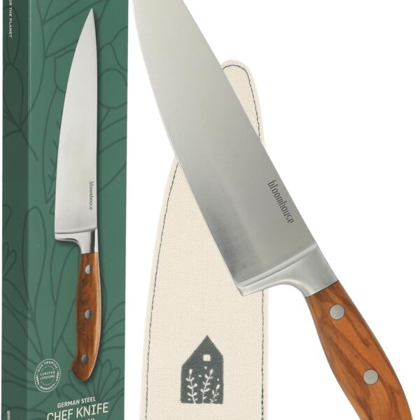 Bloomhouse - Two Time Oprah's Favorite Things Winner - 8-Inch Chef's Knife  German Stainless Steel Blade with Forged Italian Olive Wood Handle, Full Tang Kitchen Knife for Slicing, Dicing & Chopping