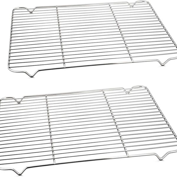 P&P CHEF Cooling Baking Rack Pack of 2, 16.6" x 11.5", Stainless Steel Cooling Racks for Cooking Baking Roasting Grilling Drying, Dense Wires & Smooth Edge, Easy to Clean, Silver