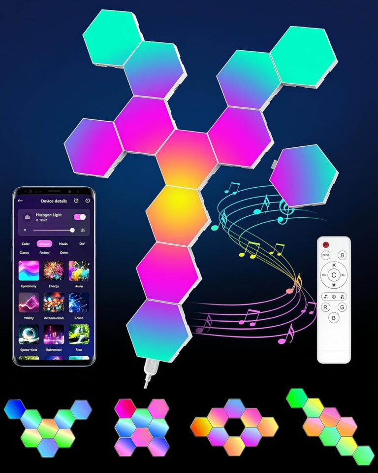 Hexagon LED Lights 12 Pack - RGB Wall Panels with Music Sync, Smart App & Remote Control, DIY Modular Hex Light for Gaming Room, Bedroom, Living Room, Wall Decor