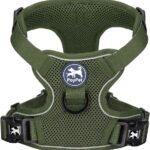 PoyPet Reflective Soft Breathable Mesh Dog Harness Choke-Free Double Padded Vest with Adjustable Neck and Chest(Military Green,M)