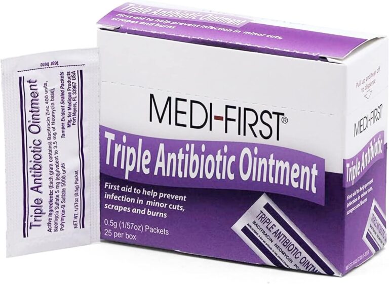 Medi-First First Aid Antibiotic 0.5 Gram Individual Packet Ointment 400 IU - 5 mg - 5,000 IU/Gram Strength, 25 Ct