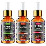 3 Pack Face Serum Set - Includes Vitamin C, Retinol & Hyaluronic Acid - Firming, Brightening & Hydrating - Reset Your Skin Day and Night