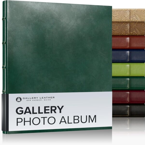 Gallery Leather Photo Album 4x6 Pictures with Slip-In Pockets & Writing Space  Holds up to 120 Photos, Ring Bound, Made in USA  Acadia Green - 11.75" x 10.5"
