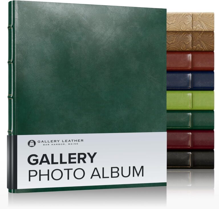 Gallery Leather Photo Album 4x6 Pictures with Slip-In Pockets & Writing Space  Holds up to 120 Photos, Ring Bound, Made in USA  Acadia Green - 11.75" x 10.5"