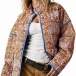 Women's Cropped Floral Quilted Jacket Lightweight Open Front Padded Puffer Coat