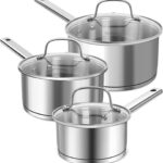 MICHELANGELO Saucepan Set 3 Sizes, Stainless Steel Sauce Pan with Lid, Tri-Ply Bottom Sauce Pot Set, Nonstick Saucepan, Induction Compatible, 1QT & 2QT &3QT