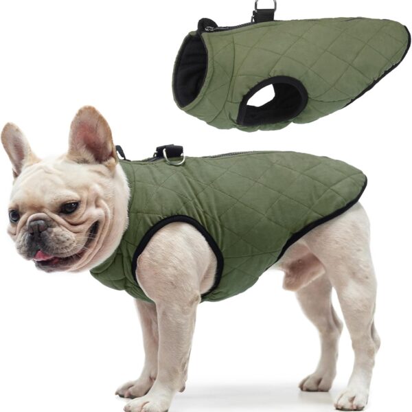 SCENEREAL Winter Dog Vest Coat with Harness Built In, Warm Puppy Jacket for Small Medium Dogs, Cold Weather Coat with Zipper, Fleece Puffer Vest Windproof Snow Clothes