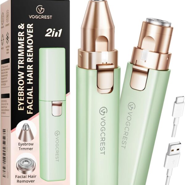 VOGCREST Hair Trimmer, 2 in 1 Facial Hair Remover & Eyebrow Trimmer for Women - Rechargeable, Portable, LED Light