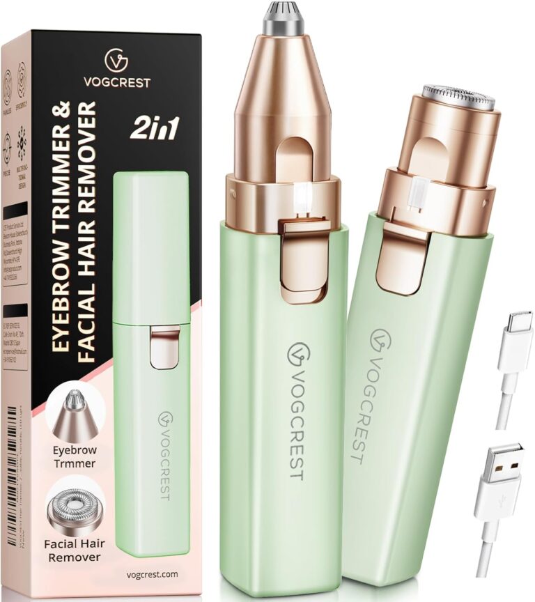 VOGCREST Hair Trimmer, 2 in 1 Facial Hair Remover & Eyebrow Trimmer for Women - Rechargeable, Portable, LED Light