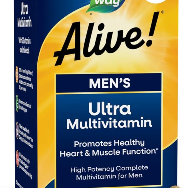 Nature's Way Alive! Mens Once Daily Ultra Potency Multivitamin Tablets, Complete High Potency Mens Daily Vitamin Promotes Heart & Muscle Function*, B-Vitamins, Zinc and Antioxidants, 60 Tablets