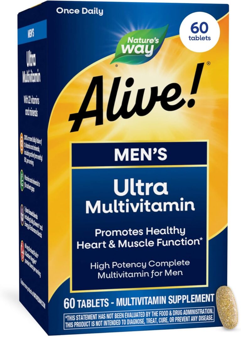 Nature's Way Alive! Mens Once Daily Ultra Potency Multivitamin Tablets, Complete High Potency Mens Daily Vitamin Promotes Heart & Muscle Function*, B-Vitamins, Zinc and Antioxidants, 60 Tablets