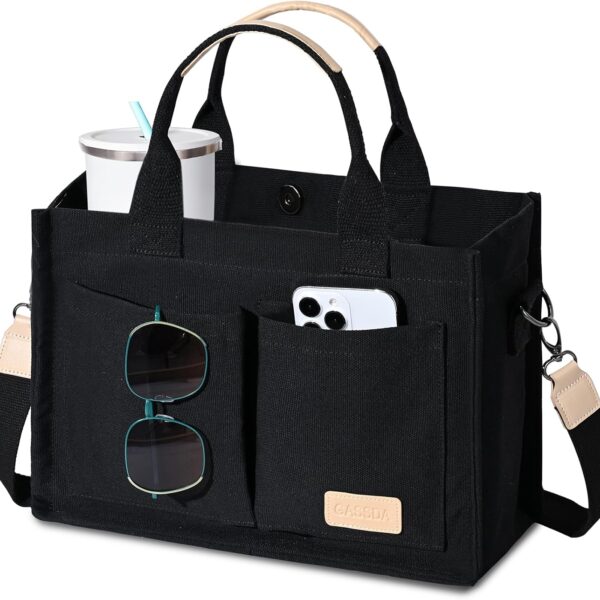 Canvas Tote Bag for Women Crossbody Work Purse with Pockets Top Handle Handbag Satchel Bags for Travel Nurse Teacher