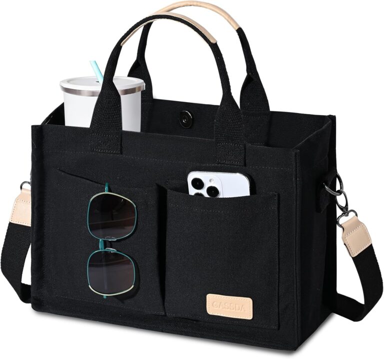 Canvas Tote Bag for Women Crossbody Work Purse with Pockets Top Handle Handbag Satchel Bags for Travel Nurse Teacher