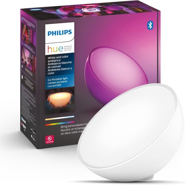 Philips Hue Go Smart Portable Dimmable Table Lamp, White - White and Color Ambiance LED Color-Changing Light - 1 Pack - Indoor and Outdoor Use - Control with Hue App or Voice Assistant