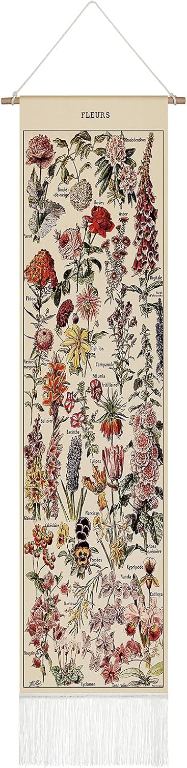 Tegeme Vintage Tapestry 52 x 13 Inch, Long Vertical Wall Hanging Reference Illustrative Botanical Tassel Tapestry for Bedroom Living Room Home Decoration(Flower) Tegeme Vintage Tapestry 52 x 13 Inch, Long Vertical Wall Hanging Reference Illustrative Botanical Tassel Tapestry for Bedroom Living Room Home Decoration(Flower)