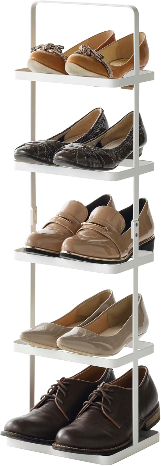YAMAZAKI Home Tower Compact Modern Metal Shoe Rack, 31" - Steel - Holds 5 Shoes