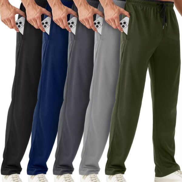 Mens Sweatpants with Zipper Pockets 5 Pack Mens Joggers for Men Open Bottom Mesh Athletic Pants for Workout,Running