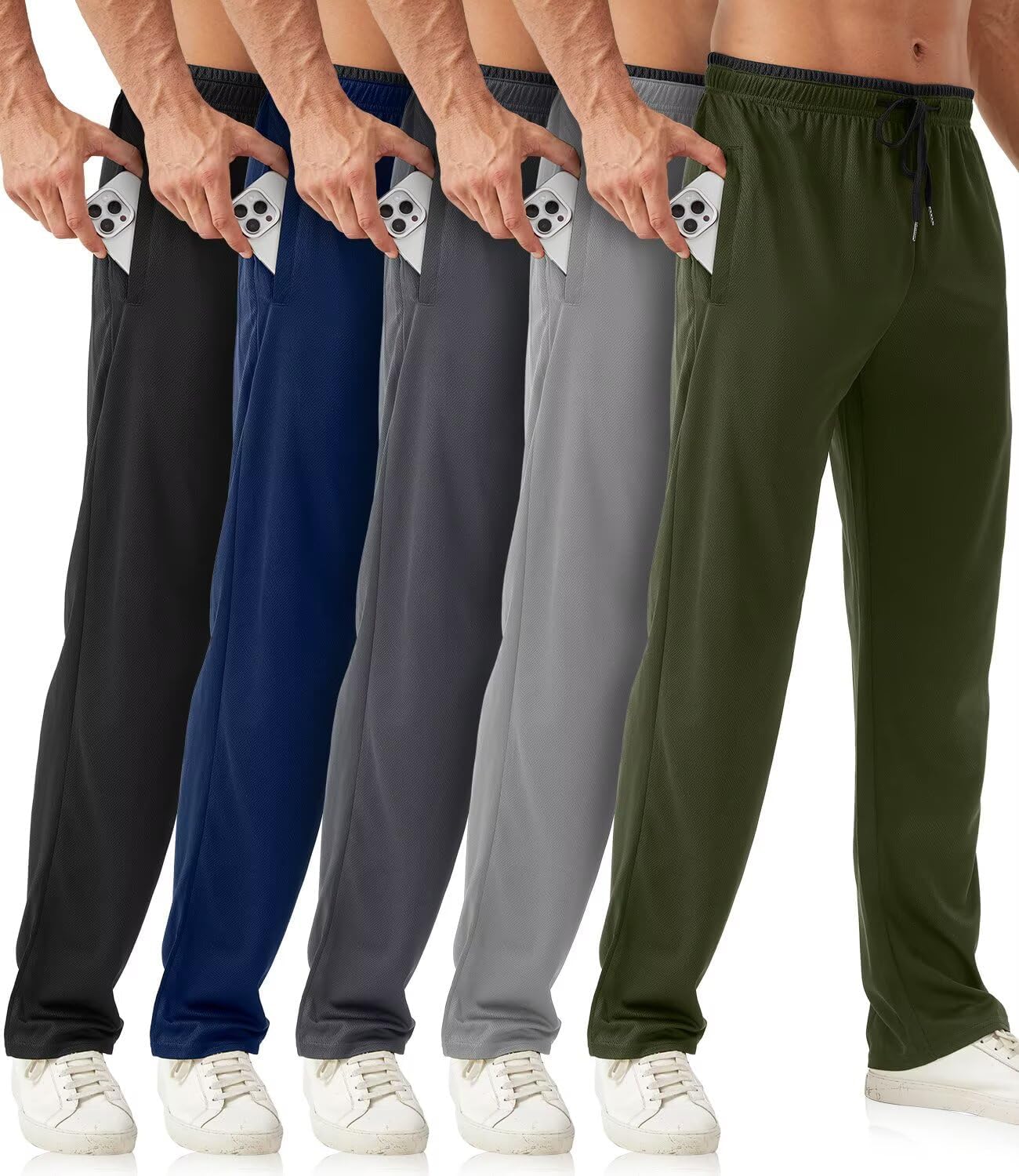 Mens Sweatpants with Zipper Pockets 5 Pack Mens Joggers for Men Open Bottom Mesh Athletic Pants for Workout,Running Mens Sweatpants with Zipper Pockets 5 Pack Mens Joggers for Men Open Bottom Mesh Athletic Pants for Workout,Running