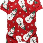 Lanyarco Cute Snowman Dog Pajama Reindeer Small Pet Clothes Christmas Dog Pajamas Shirts, Red Back Length 12" Small