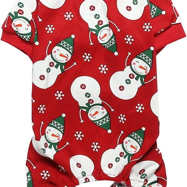 Lanyarco Cute Snowman Dog Pajama Reindeer Small Pet Clothes Christmas Dog Pajamas Shirts, Red Back Length 12" Small