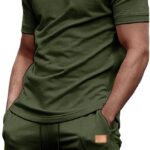 JMIERR Men's 2 Piece Outfit Anti-wrinkle T Shirts and Shorts Summer Beach Vacation Lounge Workout Pajamas Short Sleeve Sets