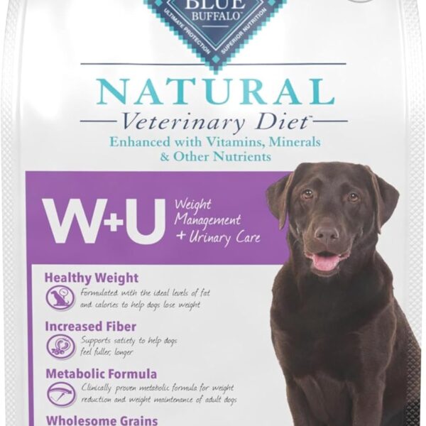 Blue Buffalo Natural Veterinary Diet W+U Weight Management + Urinary Care Dry Dog Food, Veterinarian Prescription Required, Chicken, 6-lb Bag