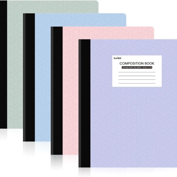 SUNEE Composition Notebooks - College Ruled Paper, 4 Pack Composition Book, 9 3/4" x 7 1/2", 80 Sheets/160 Pages, Assorted Colors, School, College & Office Supplies