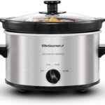 Elite Gourmet MST-275XS Electric Oval Slow Cooker, Adjustable Temp, Entrees, Sauces, Stews & Dips, Dishwasher Safe Glass Lid & Crock (2 Quart, Stainless Steel)