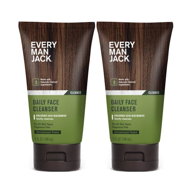 Every Man Jack Hydrating Face Wash for Men with Hyaluronic Acid & Niacinamide  Gently Removes Dirt and Oil, Revives Dry, Dull Skin  5 fl oz (2 Pack)