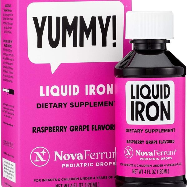 NovaFerrum Yummy | Pediatric Drops Liquid Iron Supplement for Infants and Toddlers | Liquid Iron for Kids | 15mg of Iron Per 1mL Dose | Ages 4 & Under | Gluten Free Certified | Sugar-Free | Raspberry