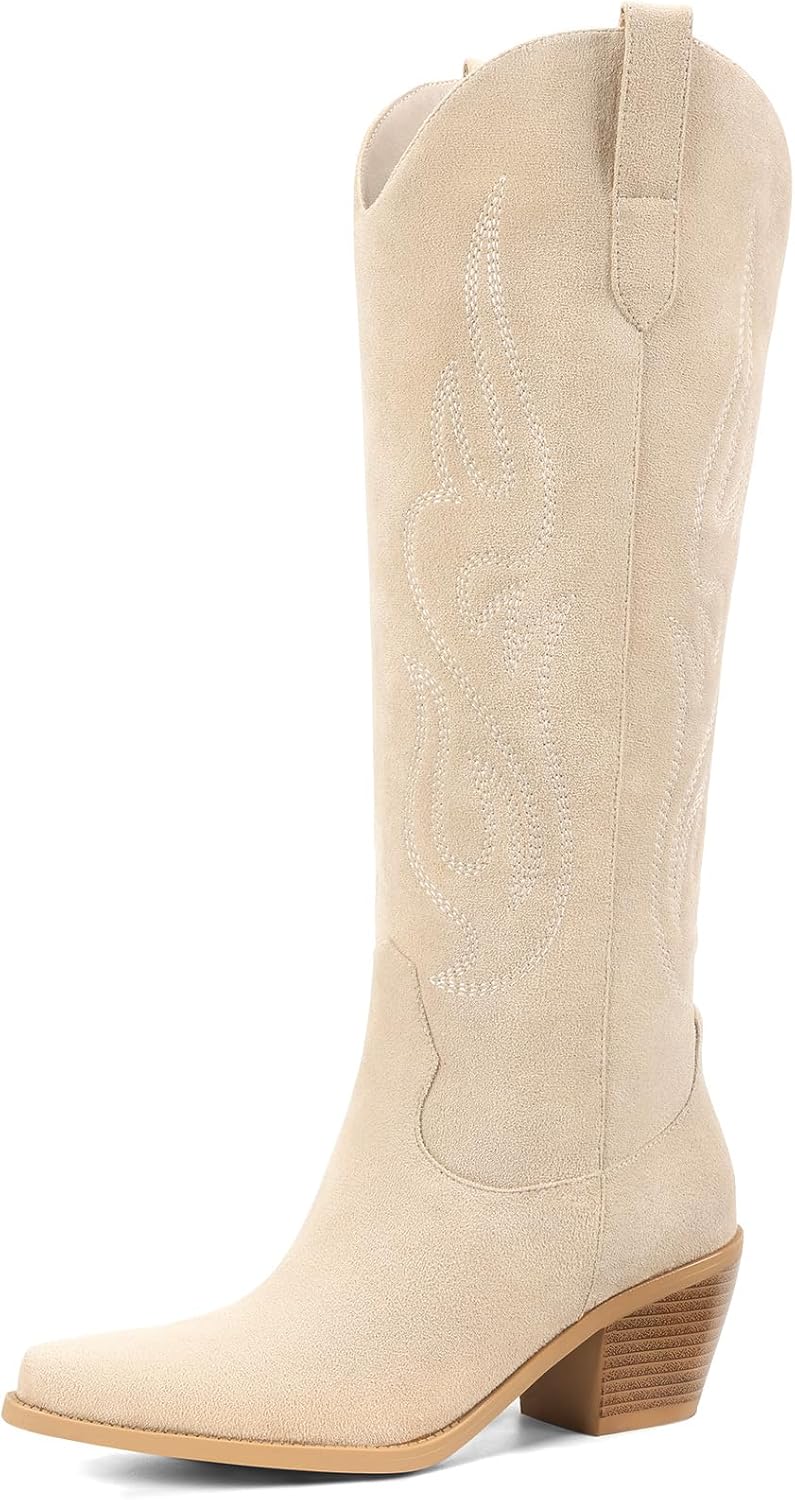 Pasuot Western Cowboy Boots for Women - Knee High Wide Calf Cowgirl Boots, Slip On Pointed Toe Chunky Heel Fashion Retro Classic Pull On Tall Boot for ladies Party concert Pasuot Western Cowboy Boots for Women - Knee High Wide Calf Cowgirl Boots, Slip On Pointed Toe Chunky Heel Fashion Retro Classic Pull On Tall Boot for ladies Party concert