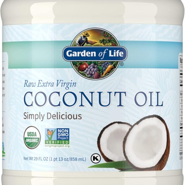Garden of Life Coconut Oil for Hair, Skin, Cooking - Raw Extra Virgin Organic Coconut Oil, 57 Servings - Pure Unrefined Cold Pressed Oil with MCTs for Body Care or Baking, Aceite de Coco Organico