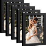 HappyHapi 4x6 Picture Frame Set of 5, Black Frames Display Photo 3.5x5 with Mat or 4x6 without, Gallery Wall Frame Set, Wall or Tabletop Display (Black)