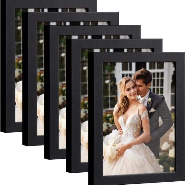 HappyHapi 4x6 Picture Frame Set of 5, Black Frames Display Photo 3.5x5 with Mat or 4x6 without, Gallery Wall Frame Set, Wall or Tabletop Display (Black)