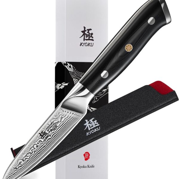 KYOKU Paring Knife - 3.5" - Shogun Series - Japanese Style VG10 Steel Core Damascus Blade - with Sheath & Case