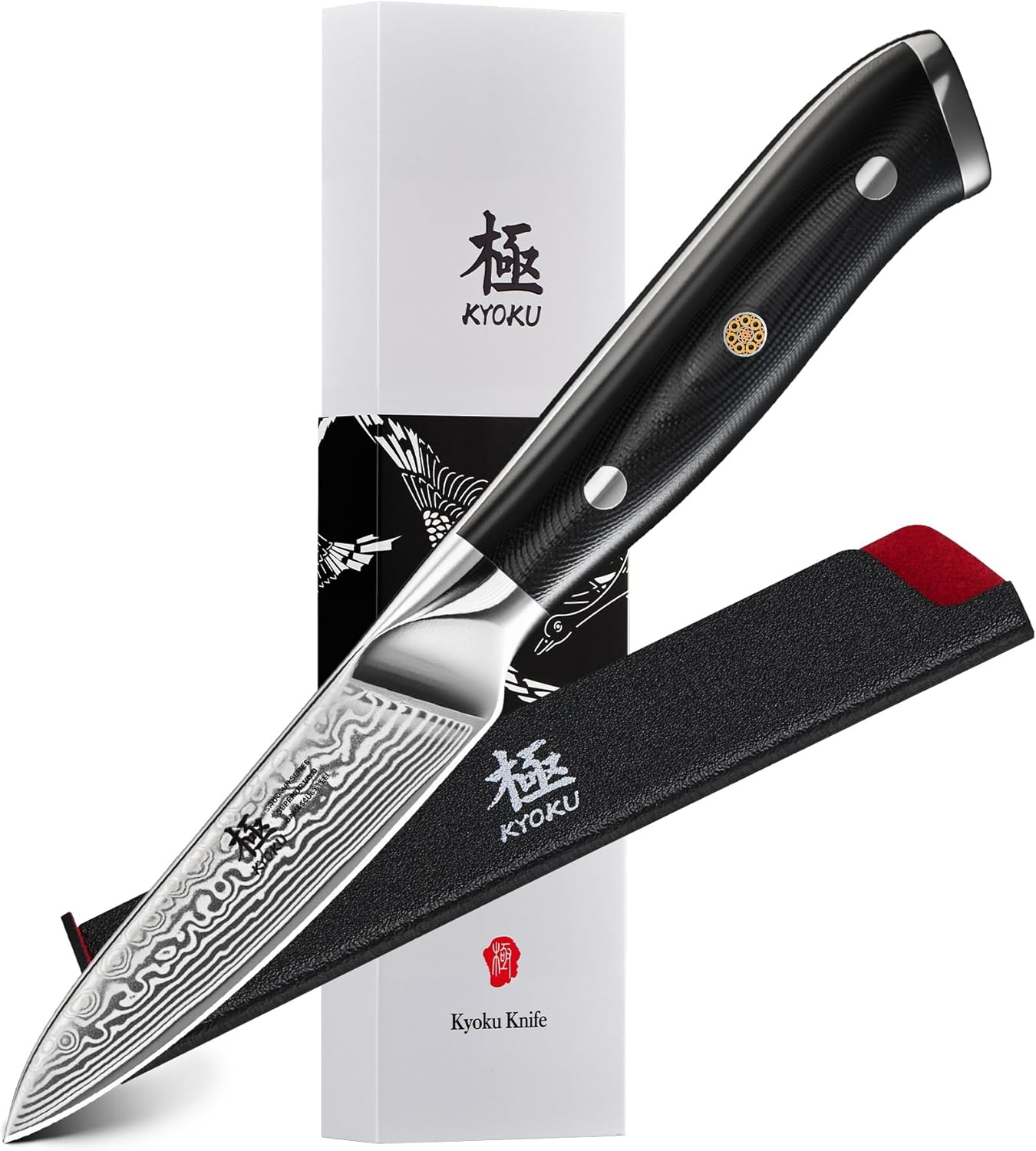 KYOKU Paring Knife - 3.5" - Shogun Series - Japanese Style VG10 Steel Core Damascus Blade - with Sheath & Case KYOKU Paring Knife - 3.5" - Shogun Series - Japanese Style VG10 Steel Core Damascus Blade - with Sheath & Case