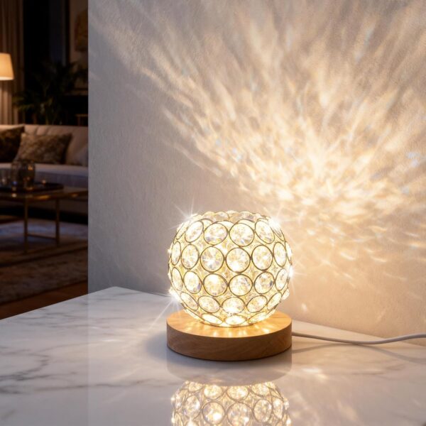 Crystal Mood Table Lamp, Small Decorative Sphere Light with Voice Control - 3 Lighting Modes Ambient Lighting for Tiny Bedroom & Living Room Decor, Aesthetic Gifts for Teen Girls