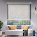 SmartWings Motorized Light Filtering Shades, Work with Matter Thread Z-wave Alexa Google, 70% Blackout Shades Translucent Cordless Window Shade with Remote Rechargeable Up 110"W x 148"H, Linen White