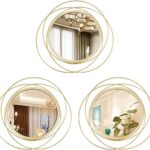 Cityelf 3 Set 13 inch Gold Circle Mirrors Wall Decor Iron Frame Wire Mirror Metal Circular Mirror Home Decor Hanging Mirrors for Room/Bedroom/Bathroom/Entryway
