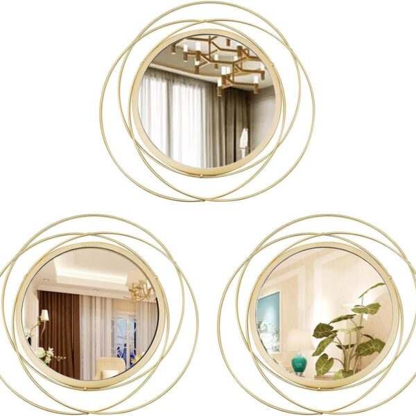 Cityelf 3 Set 13 inch Gold Circle Mirrors Wall Decor Iron Frame Wire Mirror Metal Circular Mirror Home Decor Hanging Mirrors for Room/Bedroom/Bathroom/Entryway
