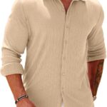 COOFANDY Athletic Fit Dress Shirts for Men Ribbed Knit Textured Button Down Shirts