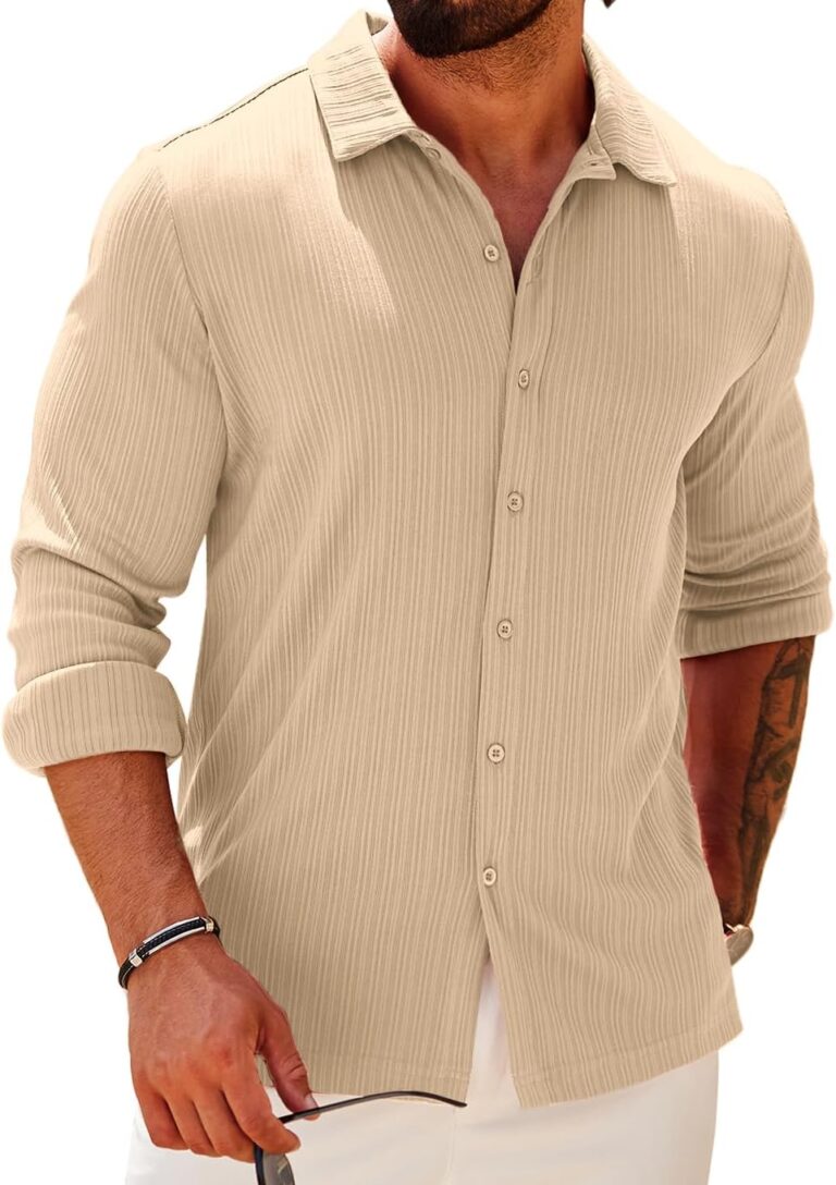 COOFANDY Athletic Fit Dress Shirts for Men Ribbed Knit Textured Button Down Shirts