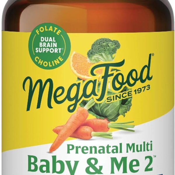 MegaFood Baby & Me 2 Prenatal Vitamin and Minerals - Vitamins for Women - with Folate (Folic Acid Natural Form), Choline, Iron, Iodine, and Vitamin C, Vitamin D and more - 60 Tabs (30 Servings)