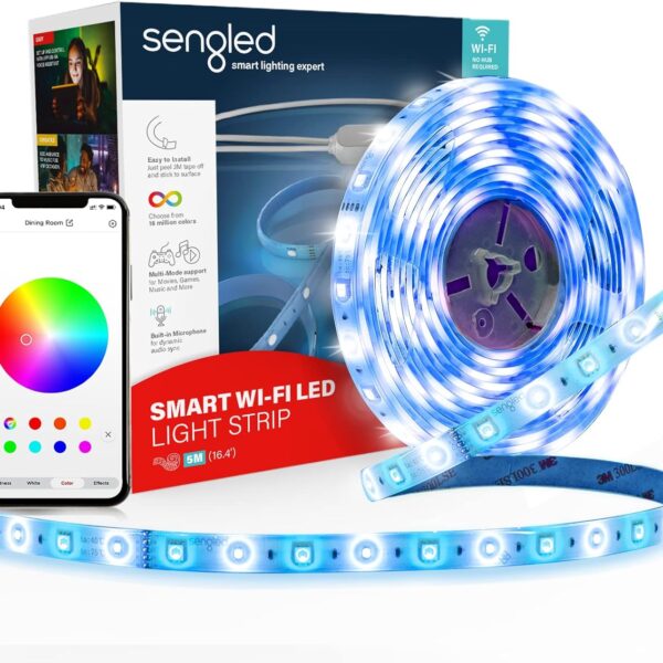 Sengled Smart LED Strip Lights, 16.4ft Wi-Fi LED Lights Work with Google Home, 16 Million Colors, RGB, Music Sync, Adjustable Length, 25,000 Hours Life, Multi-Mode Support for Game, Movie