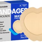 Large Waterproof Bandages Wound Care 7"x 7" Silicone Foam Dressings Sensitive Skin,10 PCS, Adhesive Bordered Pads for Bed Sore Pressure Relief Sacral Buttocks, Showering, Sterile Sacrum Care