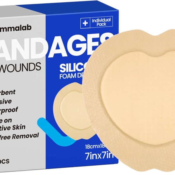 Large Waterproof Bandages Wound Care 7"x 7" Silicone Foam Dressings Sensitive Skin,10 PCS, Adhesive Bordered Pads for Bed Sore Pressure Relief Sacral Buttocks, Showering, Sterile Sacrum Care