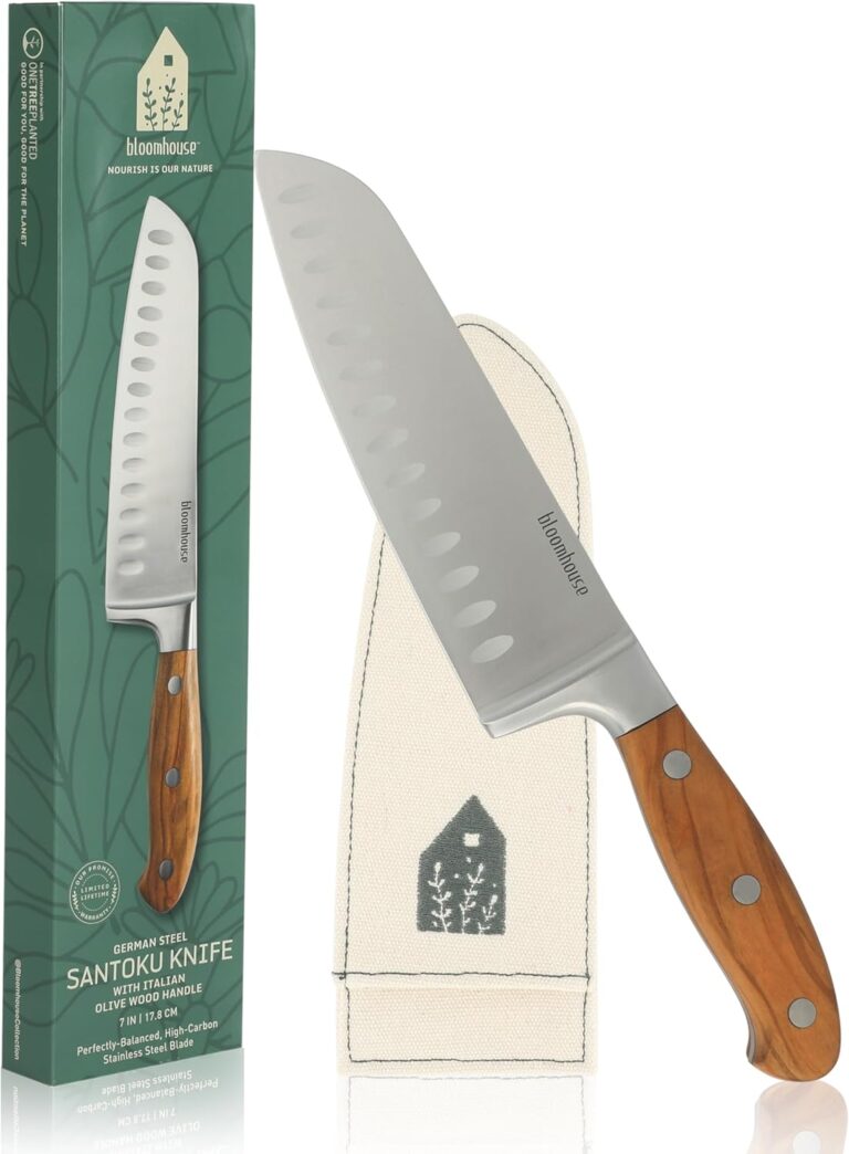 Bloomhouse - Two Time Oprah's Favorite Things Winner - 7-Inch Santoku Knife  German Stainless Steel Blade with Forged Italian Olive Wood Handle, Full Tang Kitchen Knife for Slicing Dicing & Mincing