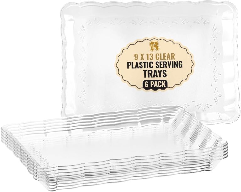 6 Pack Clear Plastic Serving Trays for Party, 9 x 13 Inch - Heavy Duty Plastic Trays for Food - Rectangular Party Serving Trays and Platters - Clear Disposable Trays